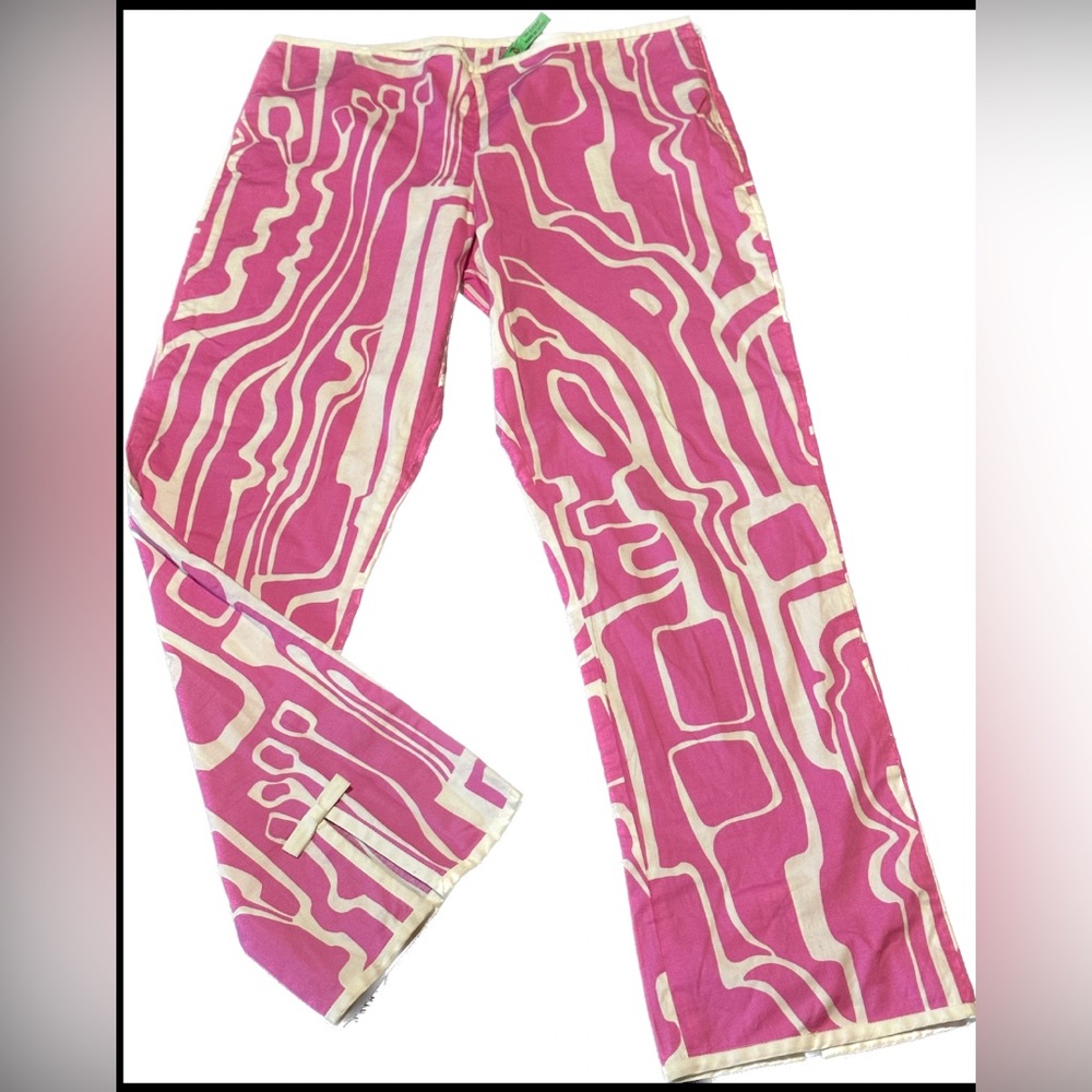 TiBi - Pink & White abstract print ankle pants size 2